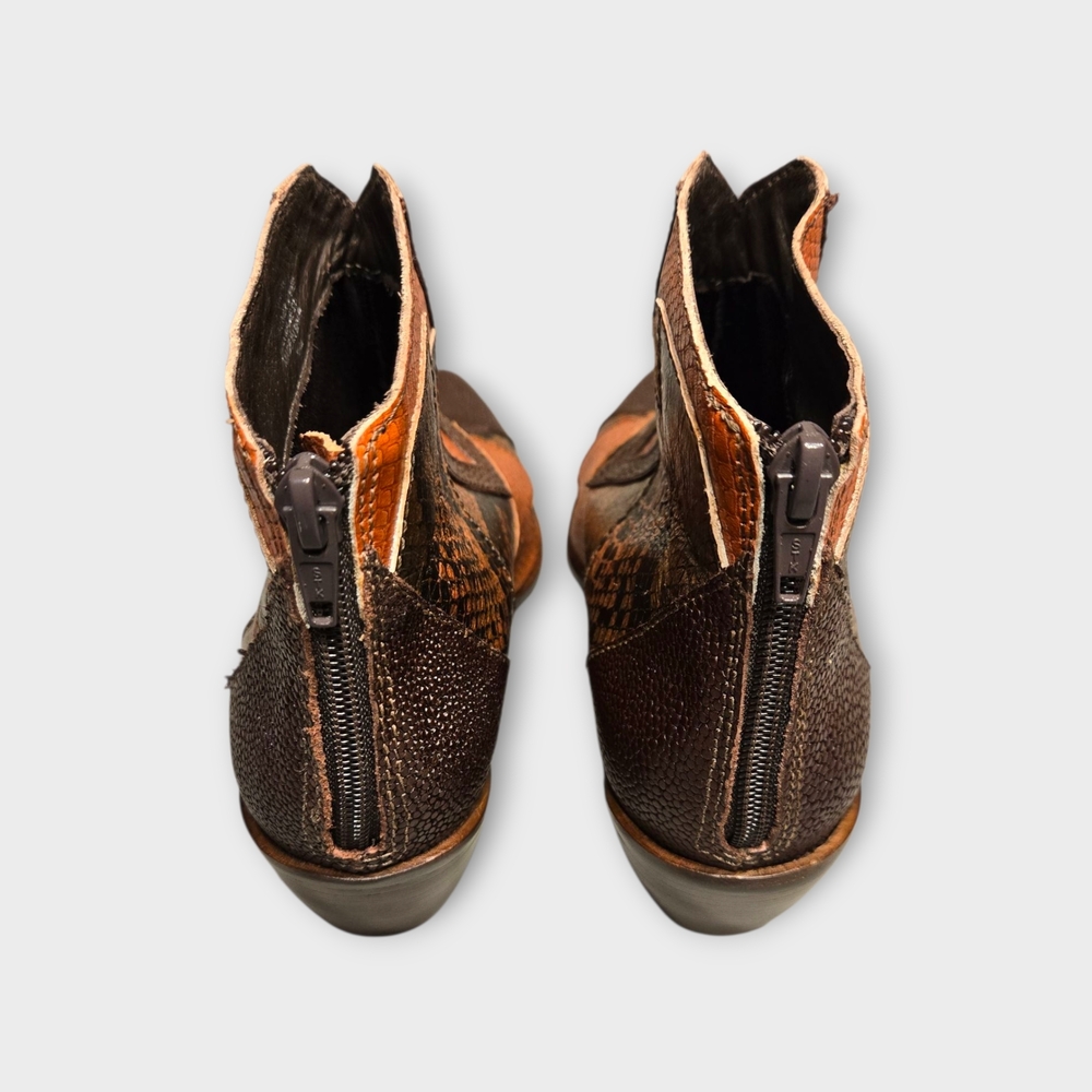 Stylish Patchwork Ankle Boots - Brown And Orange - image 5